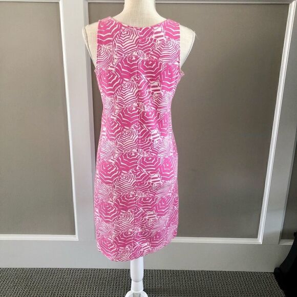 Lilly Pulitzer sleeveless pink & white shift dress with embroidered accent. - Picture 5 of 6
